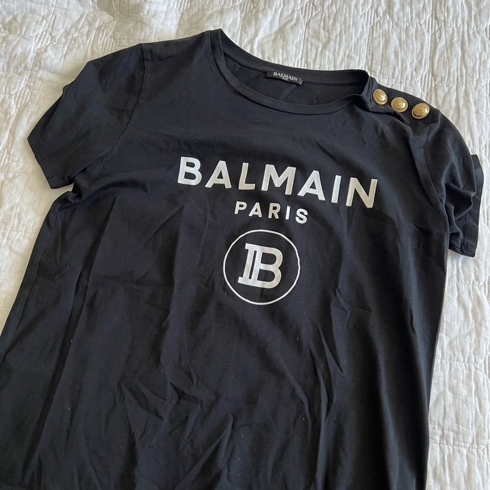 Balmain tee shirt with gold buttons